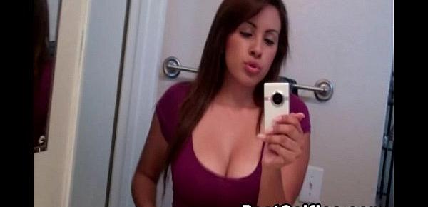  Gorgeous Busty Babe Shows Naked In A Mirror Selfie